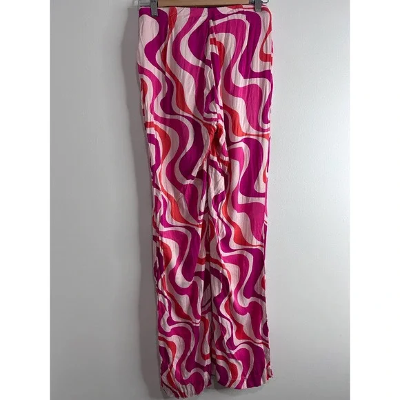 Zara Pink Orange Psychedelic Swirl Halter Top & Wide Leg Pants Set M Disco Retro - Picture 8 of 16